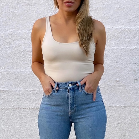 Tops - #89 Classy Ponte Tank Bodysuit Cream-NWT🏷️